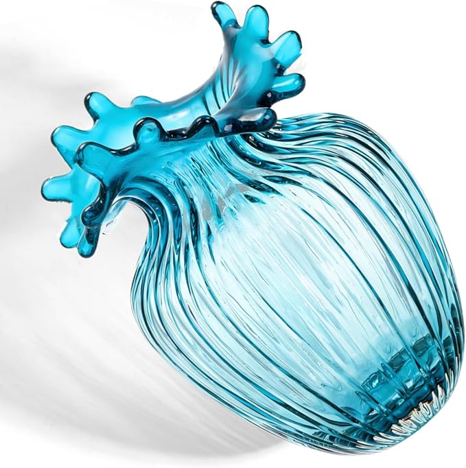 ZAVOOS Hand Blown Glass Vase, Unique Bubble Waves Mouth | Modern Decorative Blue Vase, Elegant Flower Vase for Home Decor, Living Room Centerpieces, Table Bouquet, Wedding Decoration