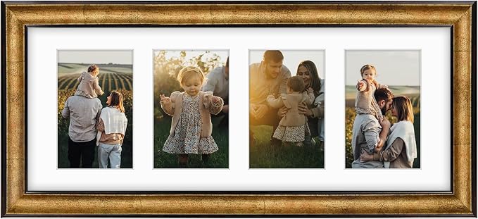 Golden State Art 8x20 Antique Gold Collage Frame Mat For (4) 4x6 Pictures
