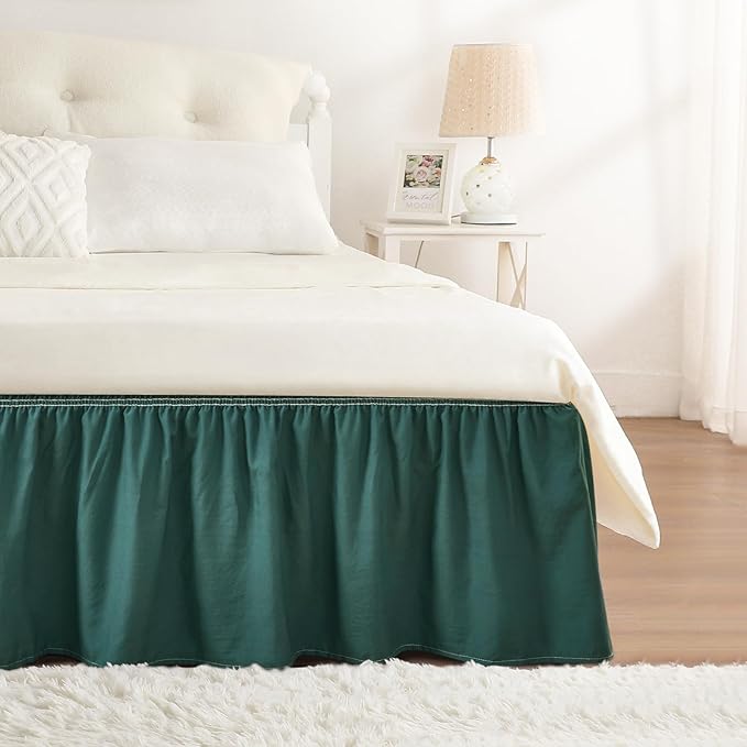Emerald Green Queen Bed Skirt 15 Inch Drop Elastic Wrap Around Ruffle
