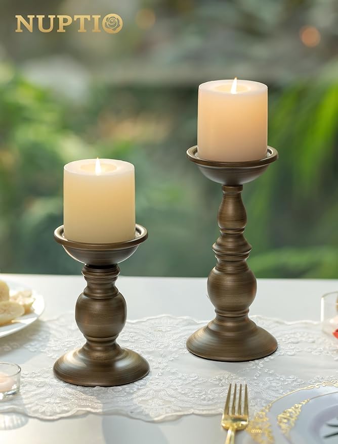 NUPTIO Bronze Pillar Candle Holders: Metal Candle Stand for 3" Candles