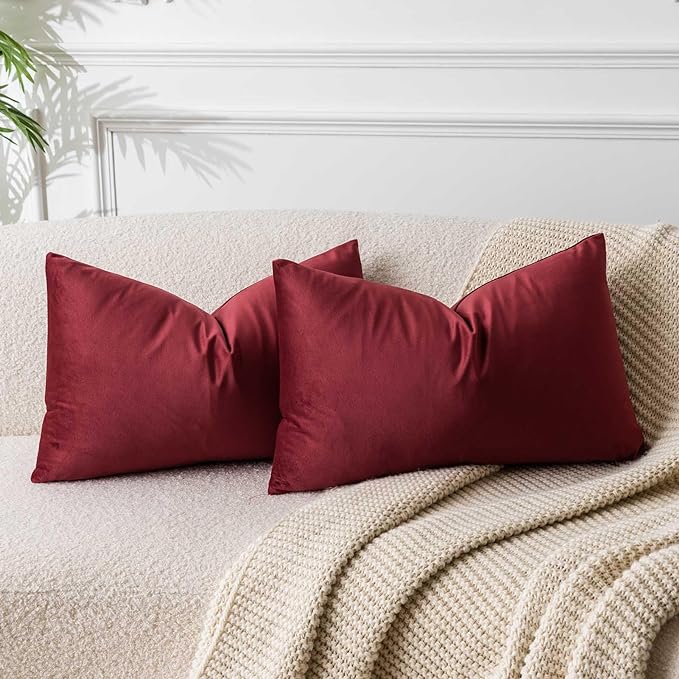 JUSPURBET 16x24 Lumbar Velvet Throw Pillow Covers Set of 2,Burgundy