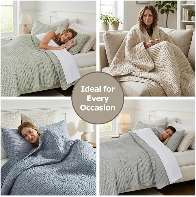 WDCOZY Queen Size Pick Stitch Quilt Set, 3 Pieces 90x90 inches, Beige | Striped Lightweight Bedspread, Channel Farmhouse Coverlet, Thin Bedding Comforter, All Season Summer Spring, 2 Pillow Shams