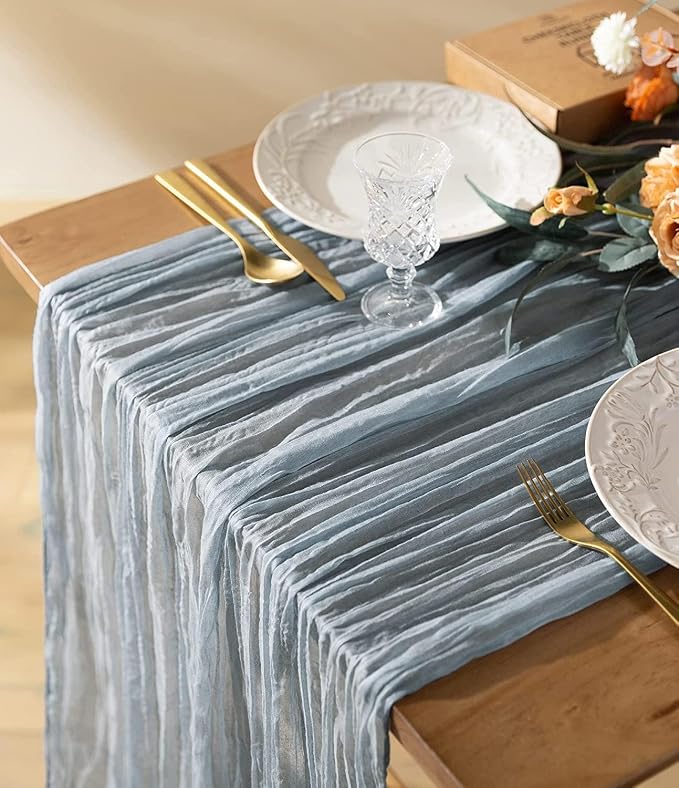 Vitalizart Cheesecloth Table Runner Blue 10ft Gauze Boho Rustic | 120 Inches Long Soft Durable Cheese Cloth Table Runner for Wedding Baby Shower Fall Thanskgiving Decoration