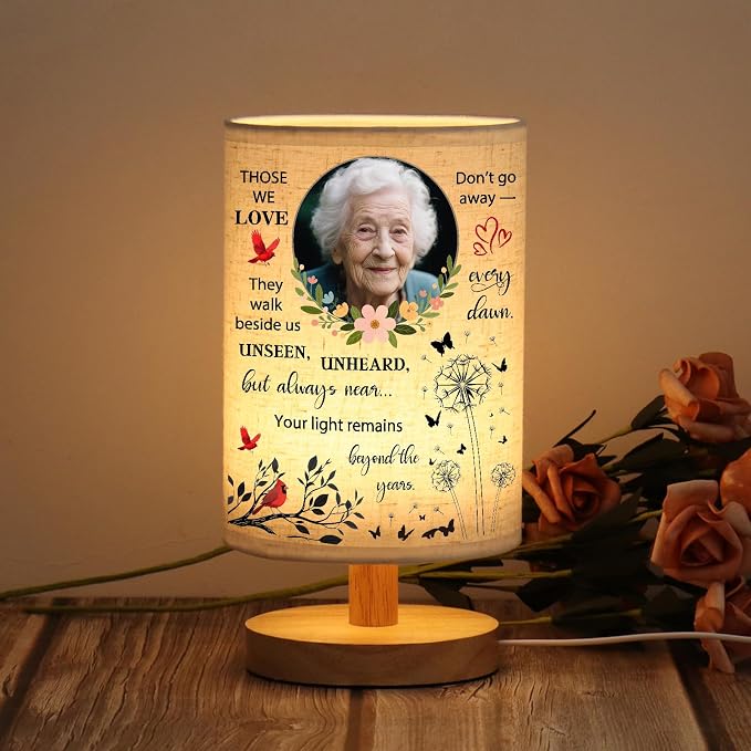 WSYEAR Custom Photo Lamp Sympathy Gifts for Loss of Loved One- Memorial Gift for Women Mother Grandma Friend Remembrance Decor with Wood Stand