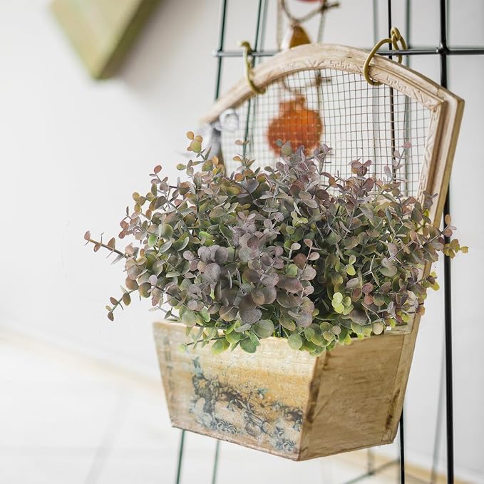 RECUTMS 12 Bundles Artificial Eucalyptus Greenery Stems 13In Dusty Purple | Plastic Boxwood Shrub Plant Branch,No Maintenance,Long-term Reuse,Farmhouse Garden Home Outdoor Planter Vase Window Box Decor