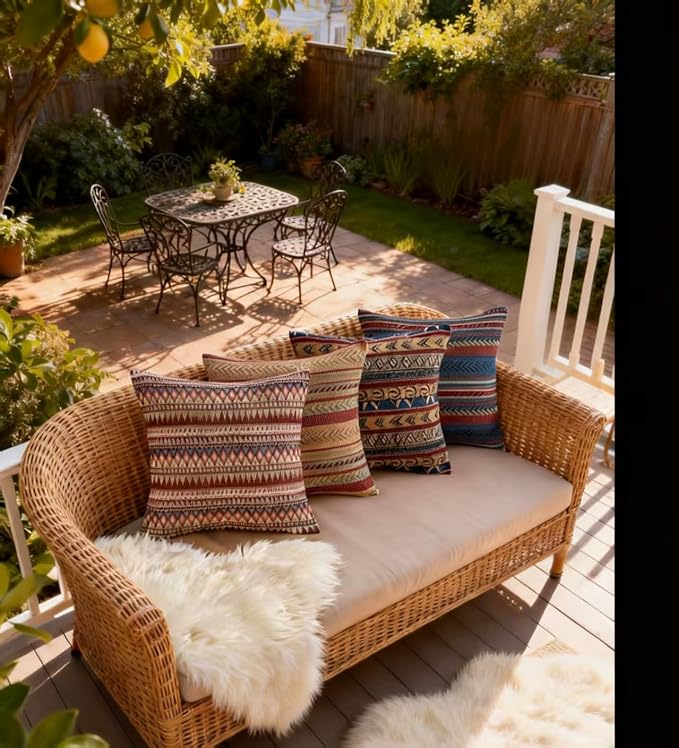 Couch Colorful Stripe Boho Throw Pillow Cover 18X18 Inch Set of 4 Farmhouse Decorative Vintage Pillow Cases Textured Cushion Pillows Covers for Sofa Living Room Bedroom Outdoor Patio Porch