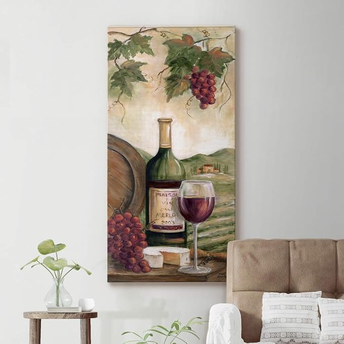 Renditions Gallery Canvas Wall Art Modern Paintings Decorations Country Red Wine Romantic Nature Wall Hanging Vintage Canvas Artwork for Bedroom Office Kitchen Prints - 20"x40" LT43