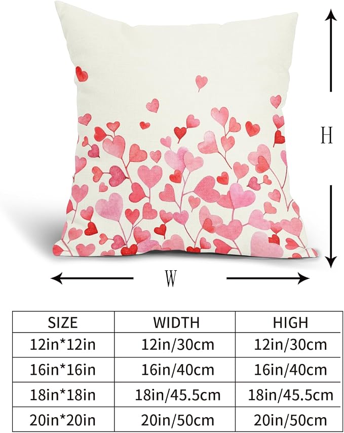 Kawani Valentines Day Pillow Covers 16x16 Inch Pink Love Heart Throw Pillow Covers Set of 2 Spring Holiday Pillowcases for Couch Bedroom Sofa Chair Car Home Decor