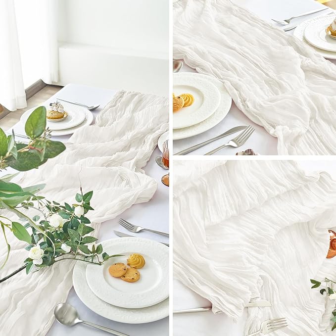 IVAPUPU Ivory Table Runner 120 Inches for Wedding Birthday Party Home Decor | 2 Pcs Boho Gauze 10FT Cheesecloth Table Runners for Baby Shower Decorations Summer Garden Farmhouse