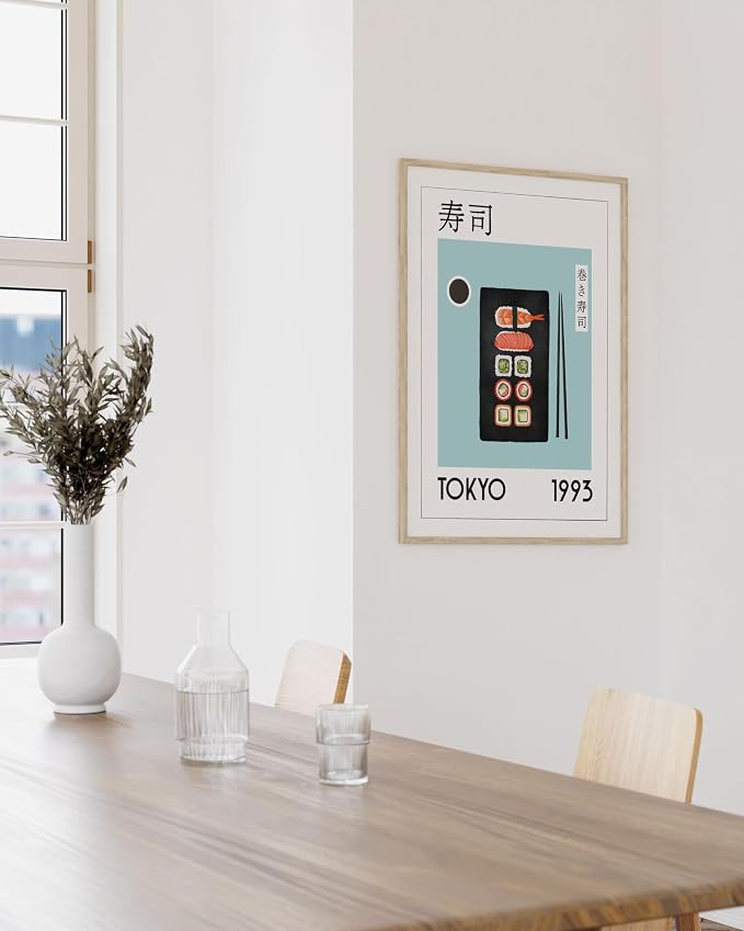 HAUS AND HUES Modern Kitchen Food Print - Japanese Sushi Poster, Asian Decor Wall Art, Sushi Decoration (Unframed 24x36)