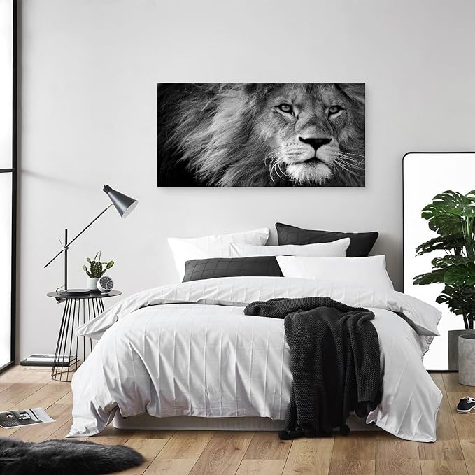 Baisuart D0198 Modern Giclee Canvas Prints Wall Art Stretched Artwork Black and White Lion Pictures to Photo Paintings on Canvas Wall Art for Bedroom Living Room Home Decorations Office Wall Décor