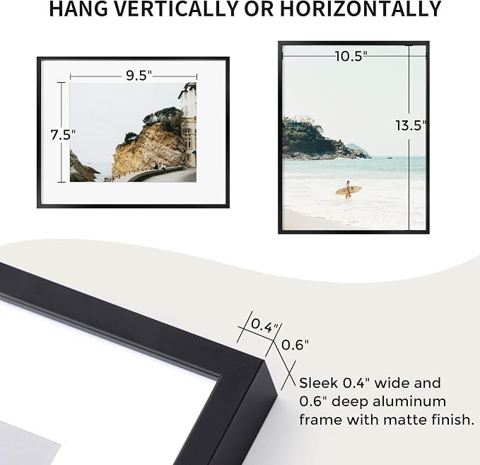 Fun Memories 11x14 Metal Picture Frame- 11x14 Aluminum Photo Frames with 8x10 Mat, High-Definition Plexiglass Front, and Hanging Hardware - Ideal for Wall or Tabletop Display (Black, Pack of 1)