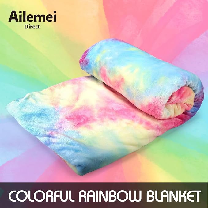 Ailemei Direct Rainbow Blanket, Pastel Tie Dye Design, Rainbow,30"x40" | Soft Cute Funny Decorative Flannel Throw Blankets, Fuzzy Fleece Bed Blankets for Teen Girl Adults Kid's Gift