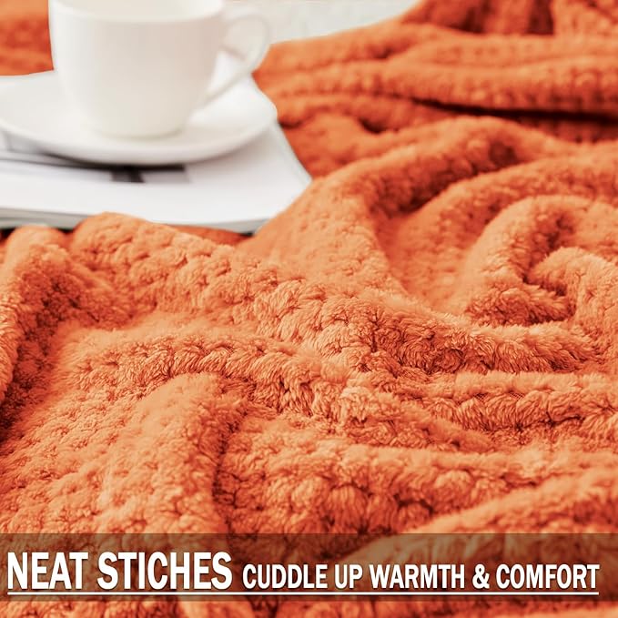 Exclusivo Mezcla Soft Waffle Fleece Bed Blanket Twin Size, Burnt Orange | Lightweight Plush Blanket for Bed, Couch, Sofa, Cozy Fluffy Design for Bedroom, Guest Room, All Season, 60x80 Inches