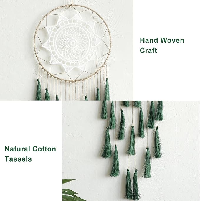 Artilady Macrame Dream Catcher Wall Hanging, Large Boho Green Room Decor