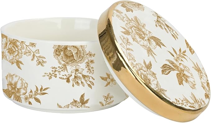 Sweet Water Decor Gold Delft Round Trinket Box, Jewelry Storage for Nightstand, Dresser, or Counter, Small Ring & Keepsake Storage, Elegant Gift for Wedding, Anniversary or Hostess