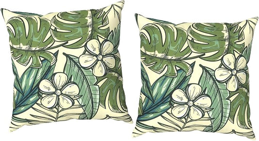 Outdoor Throw Pillow Covers 18x18 Inch, Decorative Pillow Covers for Patio Furniture, Tropical Paradise Modern Cushion Cases for Garden Couch Home Sofa, Pack of 2