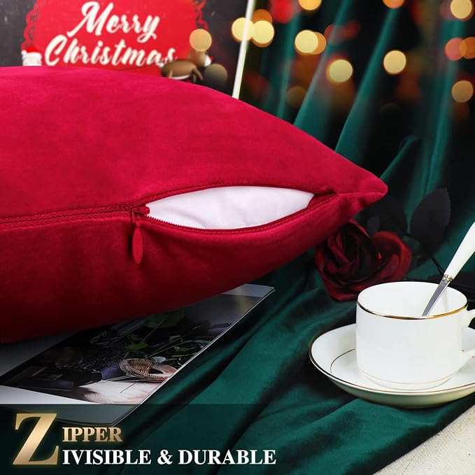 BRAWARM Christmas Pillow Cover 20 X 20 Inches, Christmas Red Reindeer Embroidered Pillow Cover, Soft Velvet Decorative Throw Pillow for Couch Bed Sofa Living Room Home