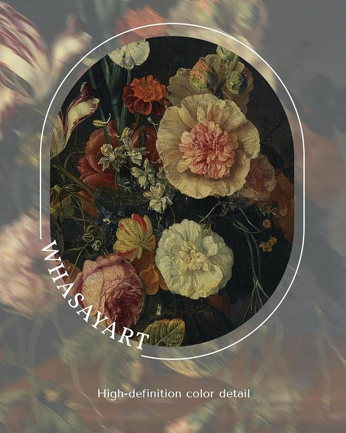 WHASAYART Vintage Gold Framed Baroque Dark Moody Poppies Canvas Wall Art | Classical Flower Still Life Wall Decor, European Antique Print for Bedroom Living Room, 13x16" Waterproof Canvas Painting