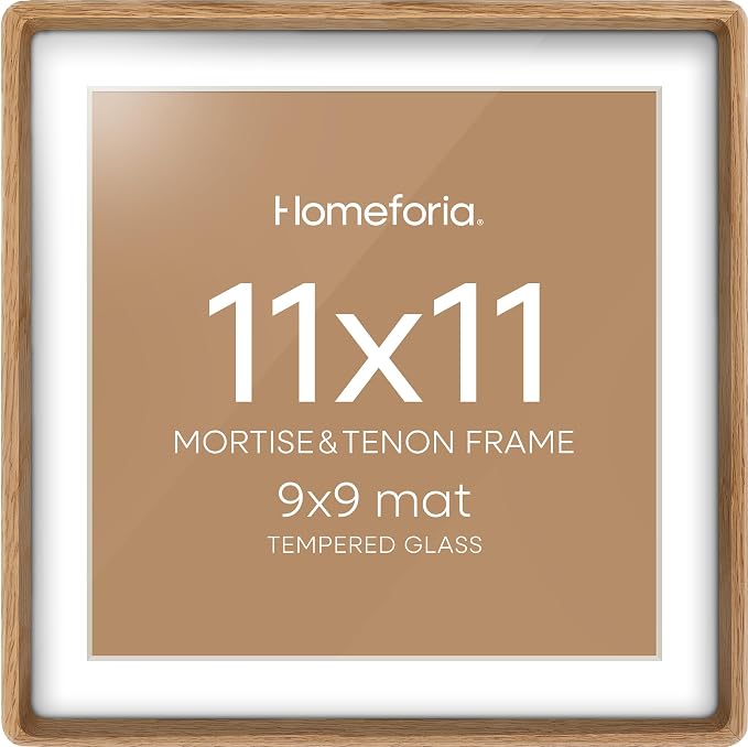 Homeforia 11x11 Mortise&Tenon Natural Oak Picture Frame, 9x9 Mat, Glass