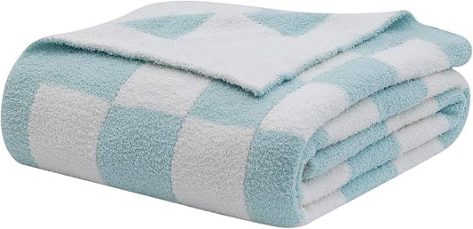 bearberry Soft Plush Throw Blanket for Couch, Cozy Warm & Lightweight | Knitted Fluffy Checkered Comfort Home Decor Gift for Women Mom Her, Sofa Chair Bed, 50x60in, Blue