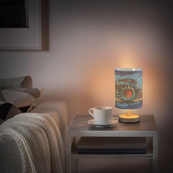 Bedside Lamp Truck Table Lamp for Bedroom LED Nightstand Lamp Shade USB Ports Wood Base for Living Room Dorm Office
