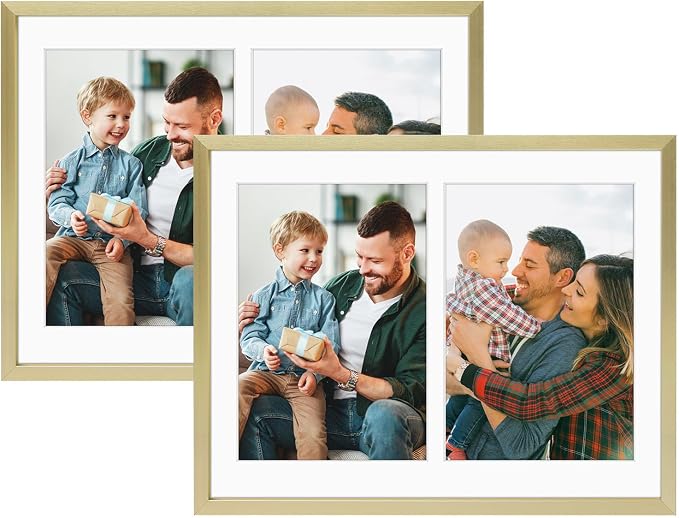 Golden State Art 8.5x11 Collage Frame w/Mat for 2 5x7 Photos Gold 2 Pack
