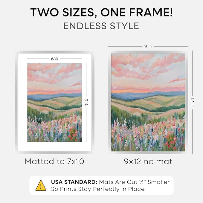 Homeforia 9x12 Silver Picture Frame, High-End Metal, 7x10 Mat, Glass