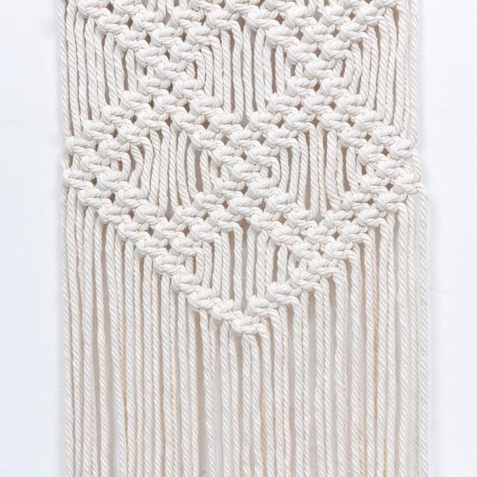 Ebristar Macrame Wall Hanging - Boho Chic Handmade Woven Tapestry - Modern Rustic Wall Art Home Decor - Apartment Dorm Bedroom Nursery Wall Decoration, 10" W x 39" L - Off-White