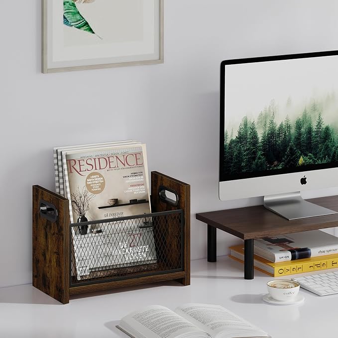 Magazine Rack, Magazine Holder for Desktop and Home Office, Magazine Rack Floor, Magazine File Holder Storage Basket for Letters, Magazines, Books, Newspapers 14.09" L x 7.5" W x 10.43" H