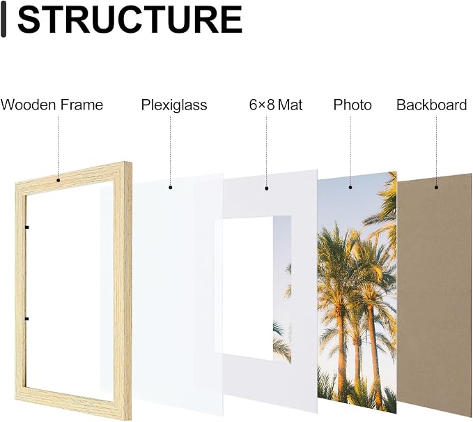 Vittanly 9x12 Picture Frames Set of 9 for Wall or Tabletop Display, OAK | Display Pictures 6x8 with Mat or 9x12 without Mat, Engineered Wood with Shatter Resistant Plexiglass, Gallery Photo Frames