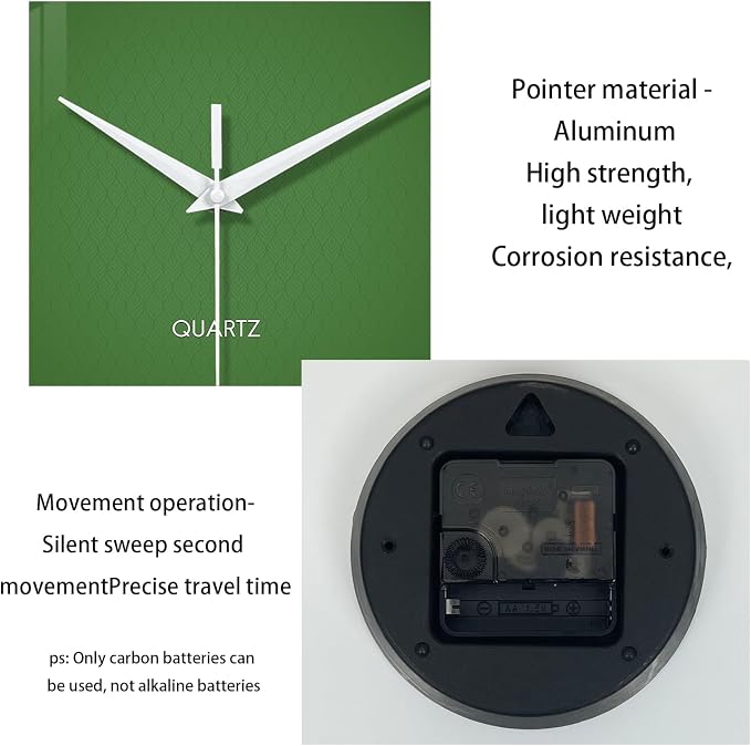 XFM Modern Green Wall Clock 14 Inch Silent Non-Ticking | Battery Operated Simple Minimalist Quartz Decorative for Living Room Bedroom Office Decor