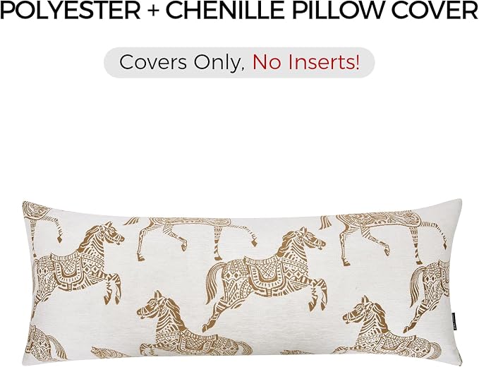 Decorative Lumbar Pillow Cover 14x36 Inch, Double Sided Running Orange Horse Design Long Pillow Covers, Decorative Cushion Cover Couch, Sofa, Living Room, Bedroom