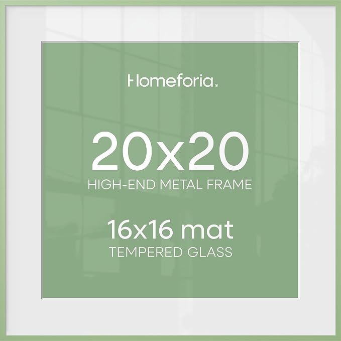 Homeforia 20x20 Green Picture Frame, High-End Metal, 16x16 Mat, Glass