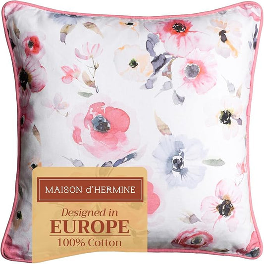 Maison d' Hermine Throw Pillow Covers 100% Cotton (18" x 18" - Pack of 1)