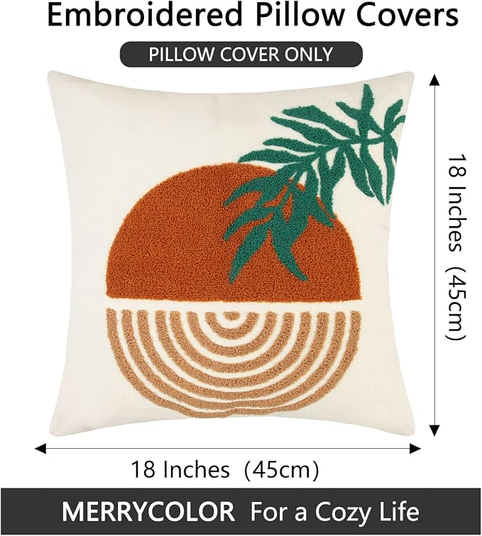 Merrycolor Orange Boho Abstract Throw Pillow Covers 18x18 Tufted Mid Century Modern Throw Pillows Sun Leaf Accent Pillow Covers Textured Boho Pillows Decorative Throw Pillows for Bed Couch Sofa