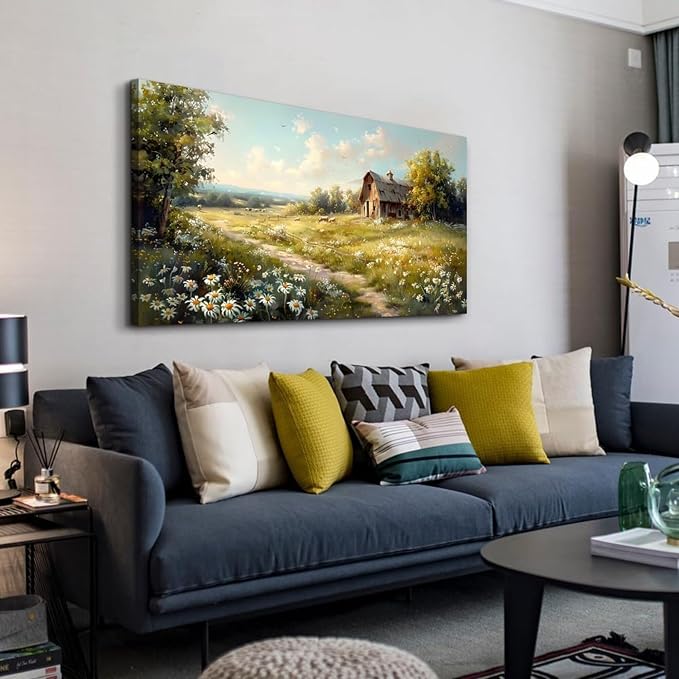 KELIYUAN Large Wall Decor Canvas For Living Room Wall Art For Bedroom Office Wall Decor Vintage Country Field Painting Pictures Decoration Artwork Farmhouse Home Decor Mural Aesthetics 24"x48"