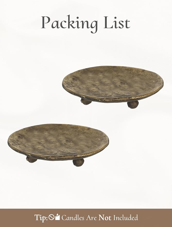 Gold Pillar Candle Holder: 4.6" Cast Iron Candle Tray and Plate