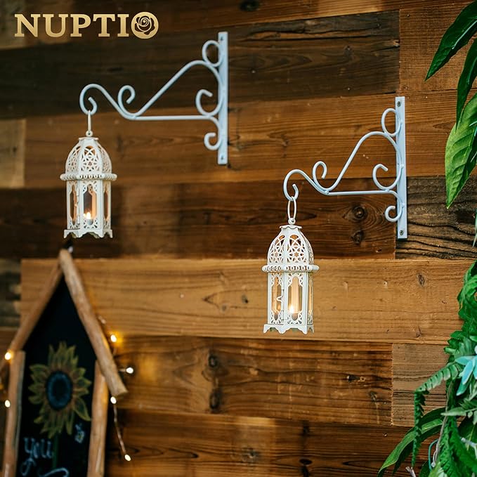 NUPTIO 6 Pcs Moroccan Style Candle Lantern - Small Sized Tealight Candle Holder with Transparent Glass Panels Great for Patio, Indoors/Outdoors, Events, Parties and Weddings, White