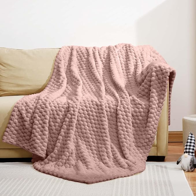 Excervent Hexagon Jacquard Throw Blanket for Bed, 60x80 Inches, Grey Pink | Big Decorative Fuzzy Flannel Fleece Throw Blanket for Sofa Bed Couch, Super Soft Cozy, Suitable for All Seasons