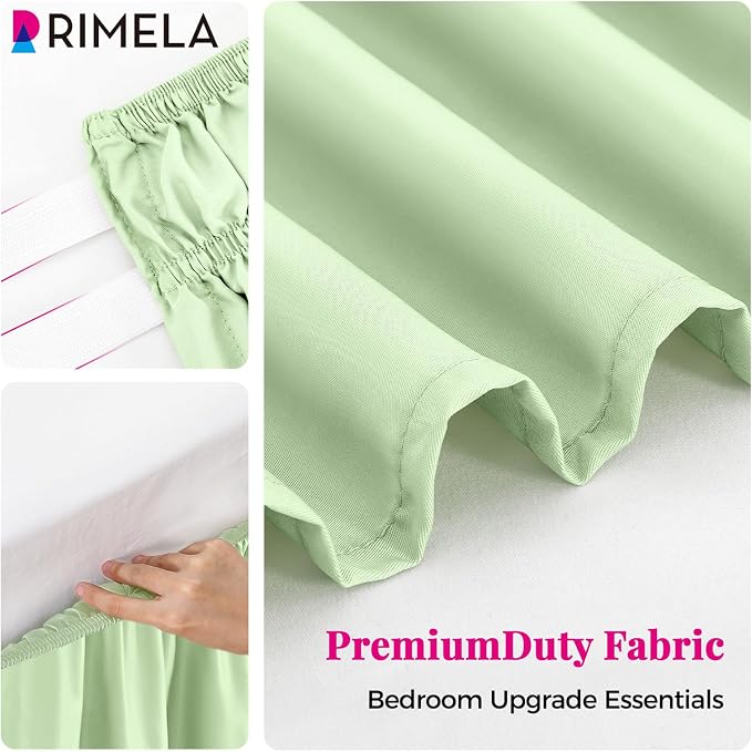 Baby Green Bed Skirt Queen Size 15" Drop, Elastic Wrap Around Bedskirt | Solid ruffled, Wrap-around/elastic, Wrinkle & Fade resistant, with Adhesive Strips, Gift Packed, Machine Wash/Tumble Dry/Iron