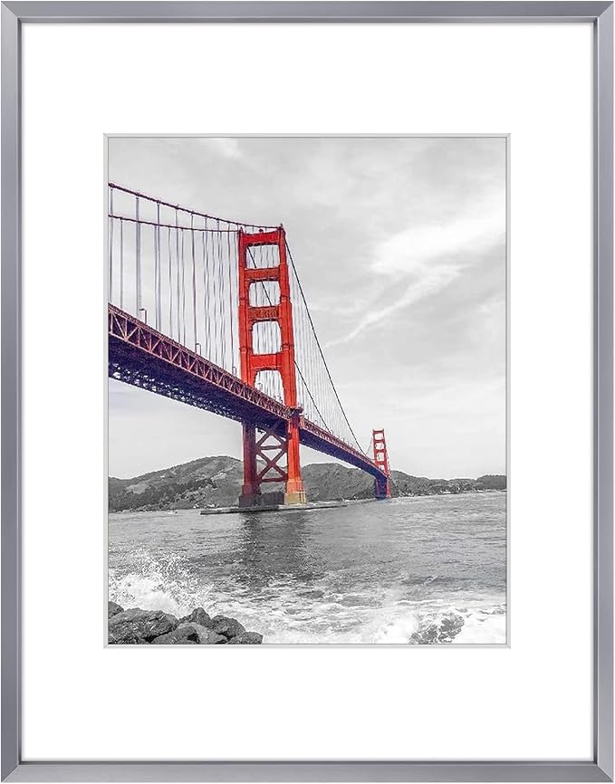 Frametory 11x14 Dark Gray Aluminum Metal Picture Frame Mat for 8x10 Glass