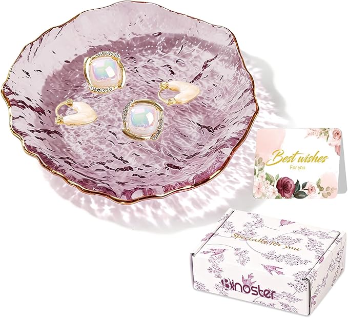 Gifts For Women Purple Jewelry Tray Glass Ring Holder Dish Key Bowl Trinket Dish Bathroom Vanity Organizer Aesthetic Bridesmaid Bride Wedding Engagement Retirement Teacher Gifts For Women Her Coworker
