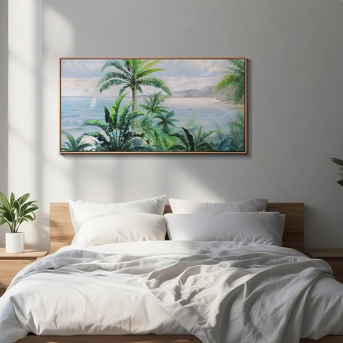 Anolyfi Framed Wall Art Palm Tree Picture Tropical Wall Decor for Living Room, Large Canvas Wall Art Painting Nature Seascape Artwork for Bedroom Kitchen Hallway Office Home Decor, 40"x20"