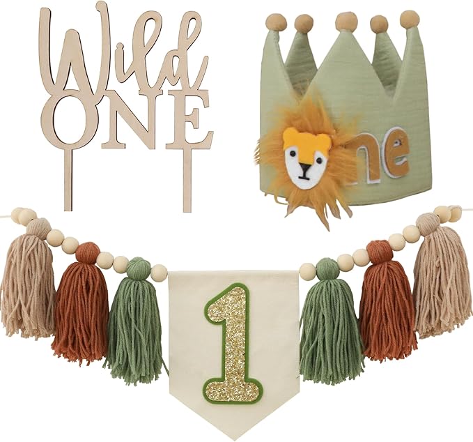 Wild One Birthday Decorations 1st Birthday Crown One Banner for High Chair