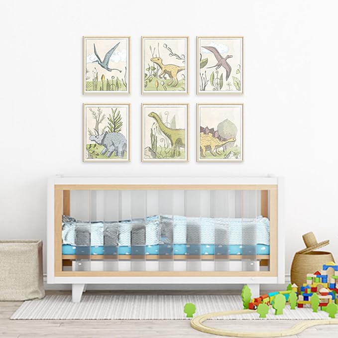 Dinosaurs In Prehistoric Landscapes Art Prints (Set of 6) - Unframed - 8x10s | Ideal Decor for Nurseries, Playrooms, or Classroom Walls | Wall Art to Inspire Wonder and Exploration in Every Glimpse