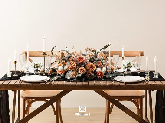Vitalizart Cheesecloth Table Runner Black 10ft Gauze Boho Rustic | 120 Inches Long Soft Durable Cheese Cloth Table Runner for Wedding Baby Shower Fall Thanskgiving Decoration