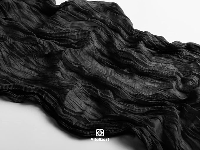 Vitalizart Cheesecloth Table Runner Black 10ft Gauze Boho Rustic | 120 Inches Long Soft Durable Cheese Cloth Table Runner for Wedding Baby Shower Fall Thanskgiving Decoration