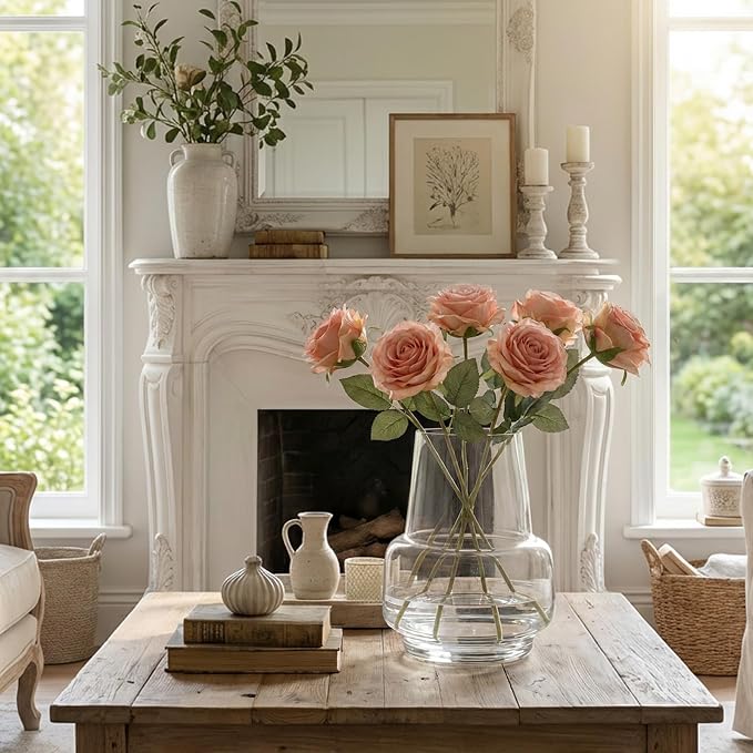 Relexome Clear Glass Flower Vase for Centerpieces Bouquet Flowers Modern Wide Mouth Glass Vase Decorative Bud Vases for Home Decor, Living Room, Kitchen, Dining Table, Entryway 7.3 Inch