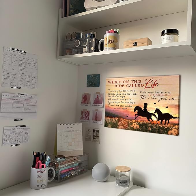 Rustic Religious Horse Wall Art Life with Girl Picture Inspirational Painting Horse Gifts for Girls Framed Modern Artwork for Girls Bedroom Home Decor 16x20 inch